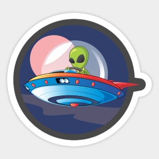 GREEN ALIEN IN UFO SPACE Sticker